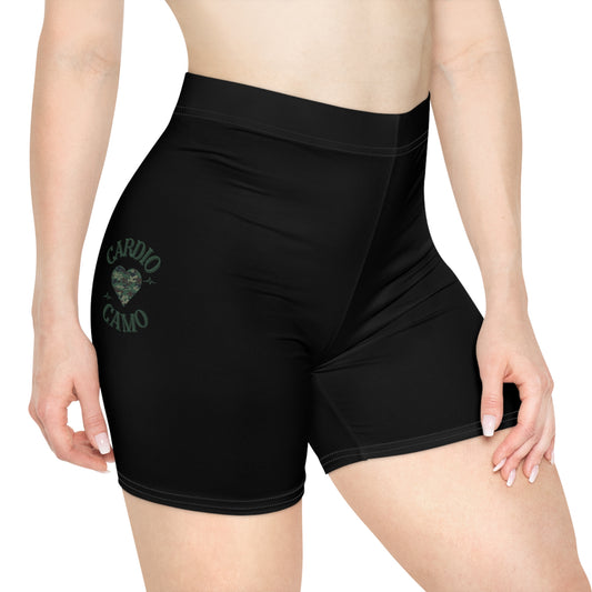 Cardio Camo Women's Black Biker Shorts