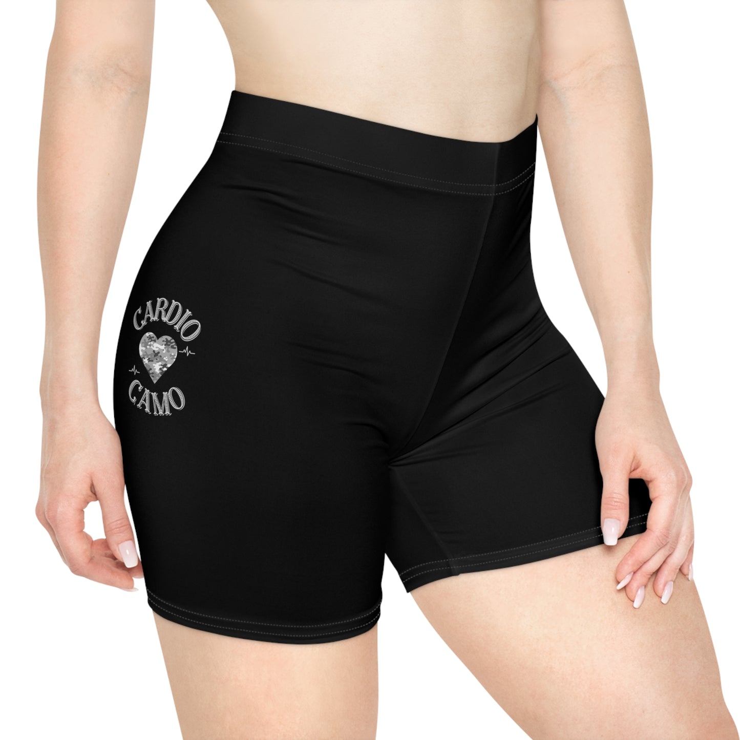 Cardio Camo Women's Black Biker Shorts