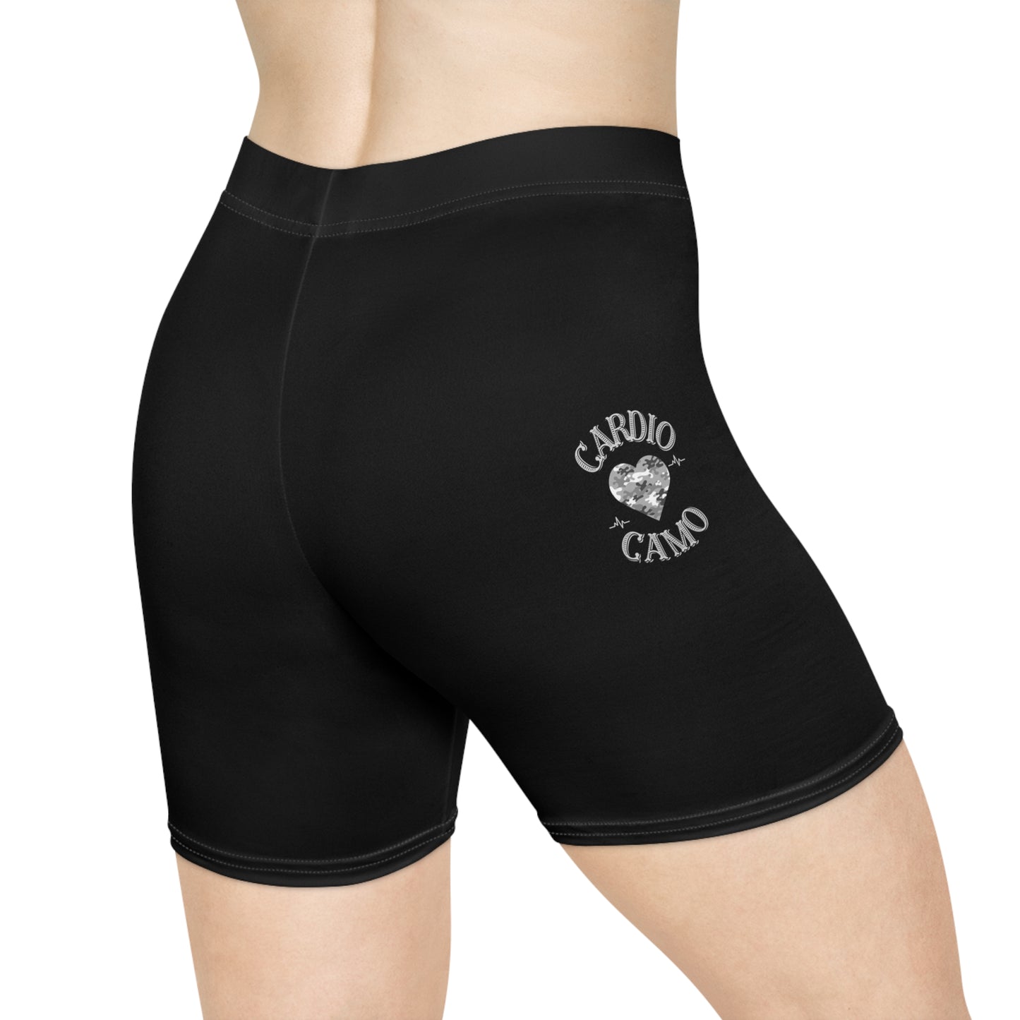 Cardio Camo Women's Black Biker Shorts