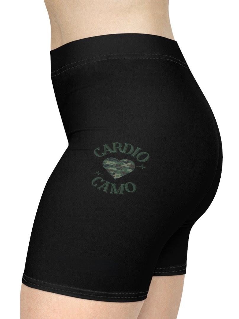 Cardio Camo Women's Black/Green Biker Shorts